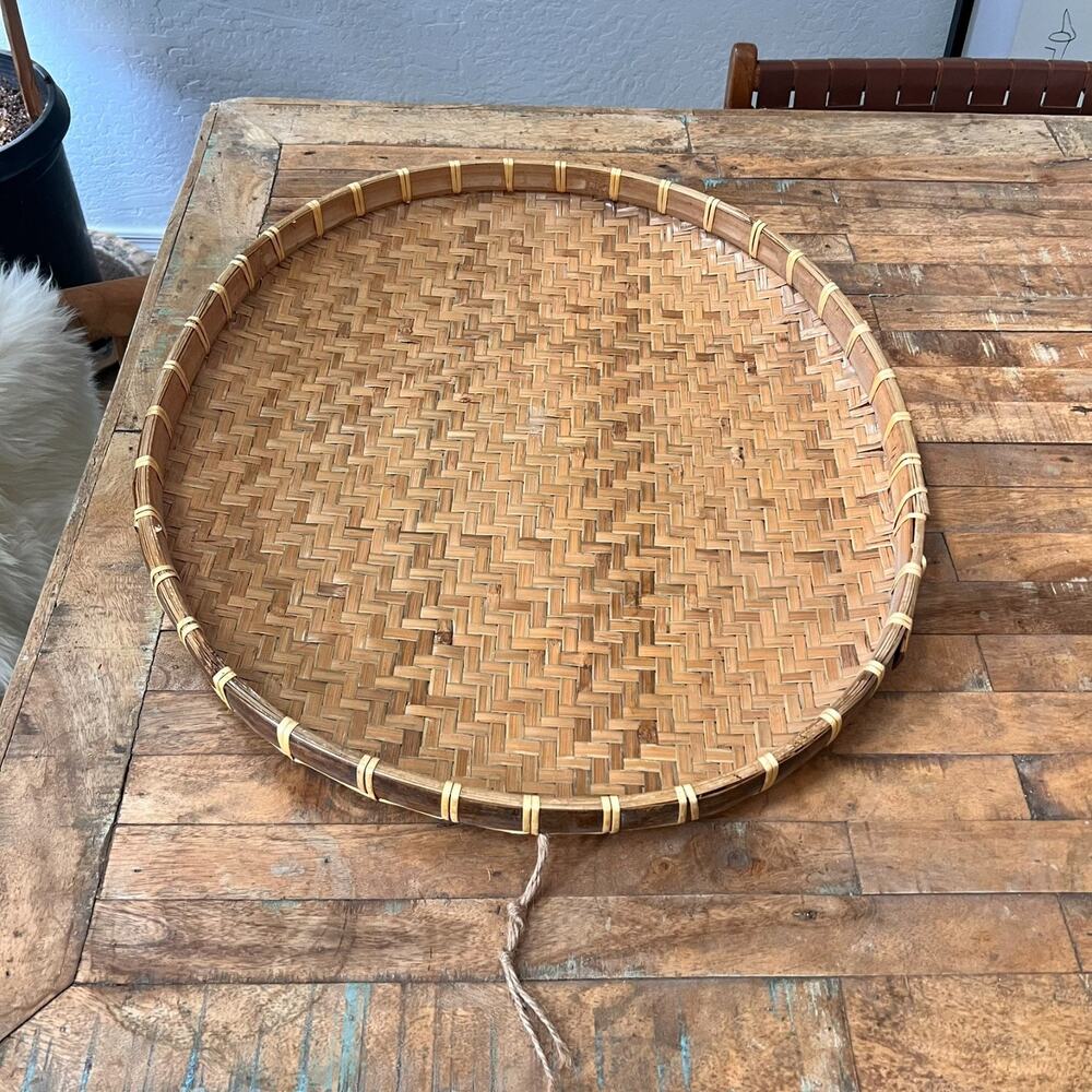 Traditional Handmade Woven Bamboo Rattan Tray Basket 23" Wall Decor